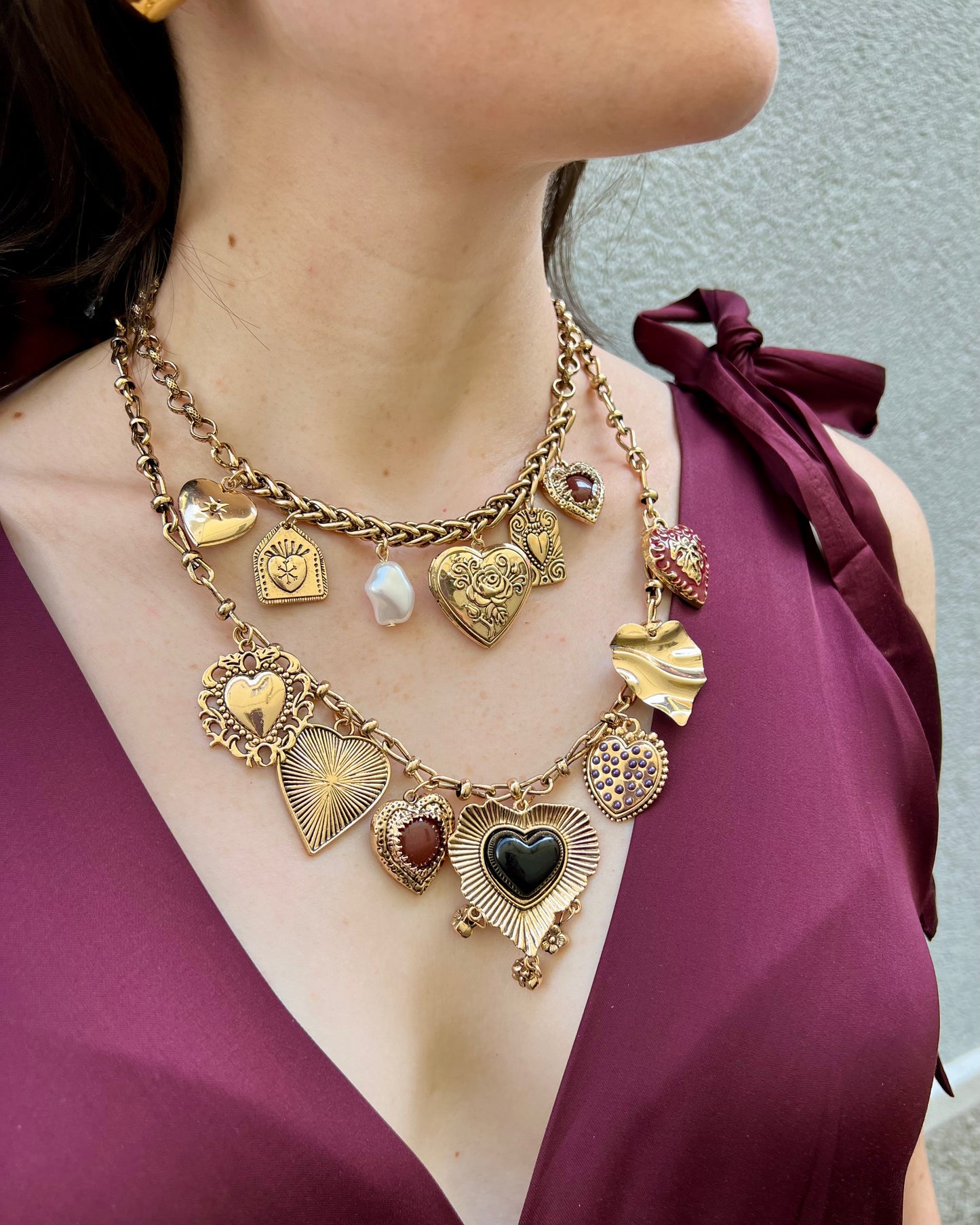 Collana a set con charms a cuori