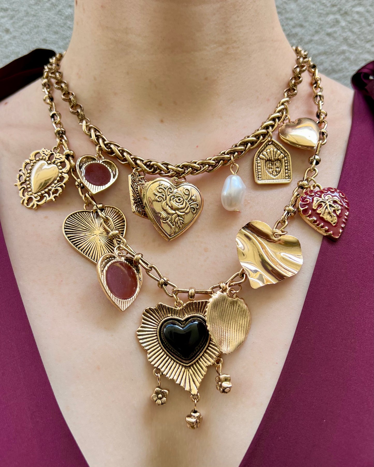 Collana a set con charms a cuori