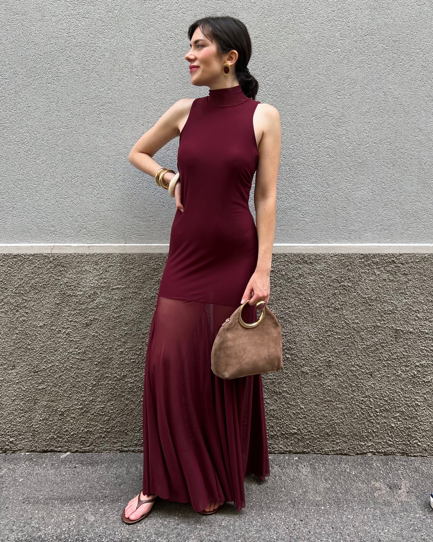 Abito lungo Lumina con gonna in tulle trasparente