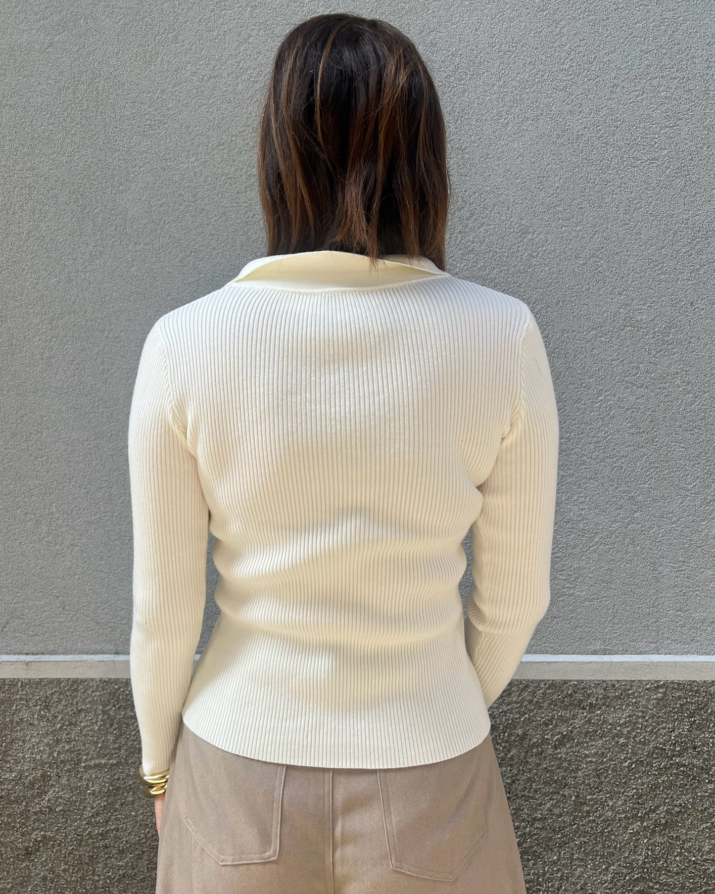 Polo a costine maniche lunghe